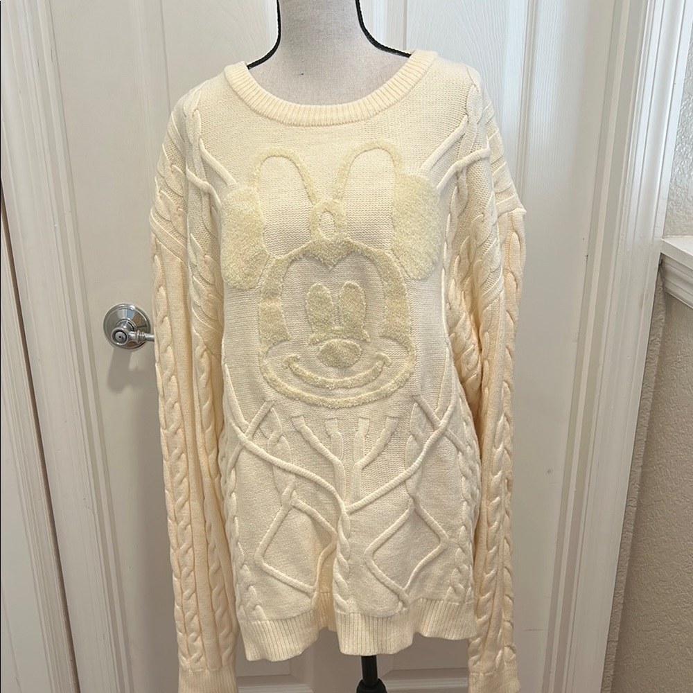Disney Cream Minnie Mouse Cable Knit Sweater